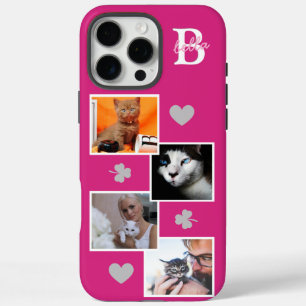 Personalisierte Katzenfoto-Collage-Monogramm rosa iPhone 16 Pro Max Hülle