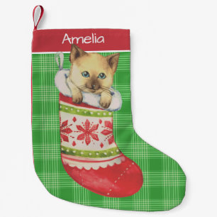 Personalisierte Katzenjunge in festlicher Strumpf Kleiner Weihnachtsstrumpf