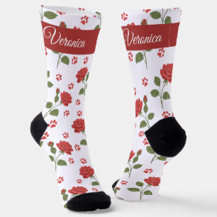 Personalisierte Katzensocken mit Namen   Rote Rose Socken