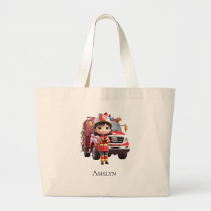 Personalisierte Kawaii 3D Mädchen Feuerwehrfrau Jumbo Stoffbeutel