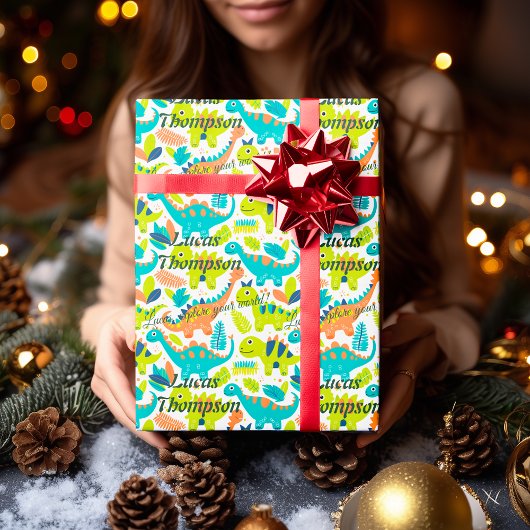 Personalisierte Kawaii Dinosaur Geschenkwrap für K Geschenkpapier