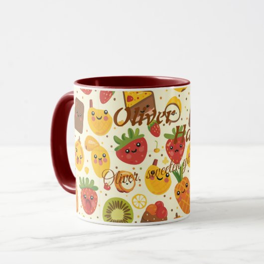 Personalisierte Kawaii Frucht-Tasse für Kinder Tasse (Vorderseite Links)