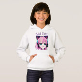 Personalisierte Kawaii-Girl mit Kopfhörer auf Hoodie (Vorne ganz)