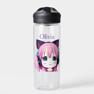 Personalisierte Kawaii-Girl mit Kopfhörer auf Trinkflasche