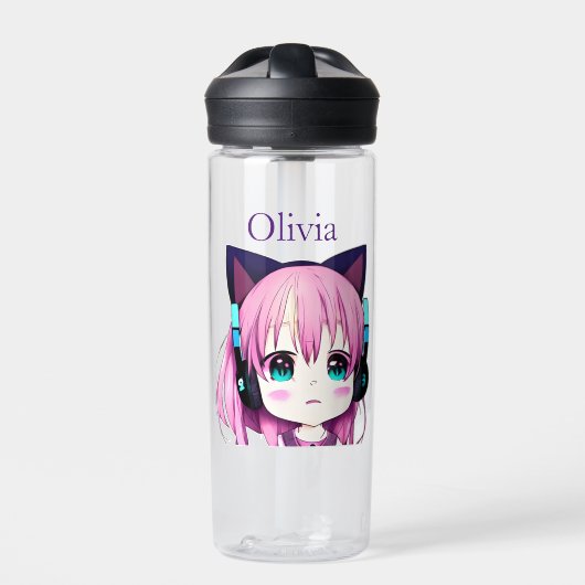 Personalisierte Kawaii-Girl mit Kopfhörer auf Trinkflasche (Vorderseite)