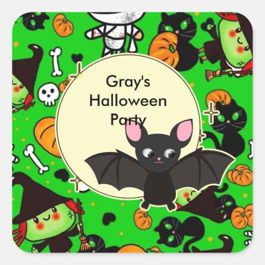 Personalisierte Kawaii Halloween-Labels sagen Dank Quadratischer Aufkleber (Vorderseite)
