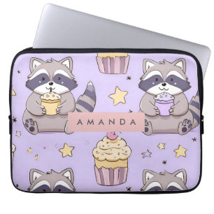 Personalisierte Kawaii-Raccoons mit Cupcakes-Muste Laptopschutzhülle