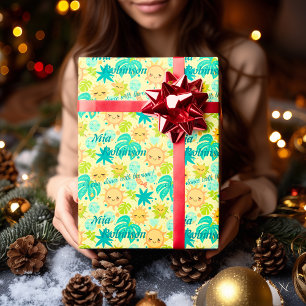 Personalisierte Kawaii Sonne & Tropische Naturfarb Geschenkpapier