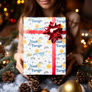 Personalisierte Kawaii Sun & Rain Geschenkreise fü Geschenkpapier