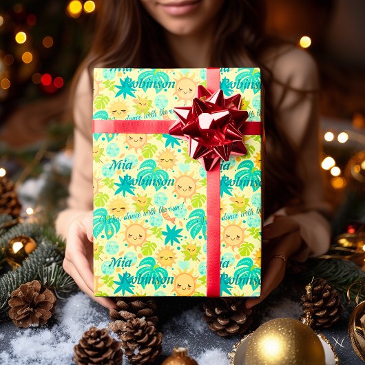 Personalisierte Kawaii Sun & Tropical Nature Color Geschenkpapier