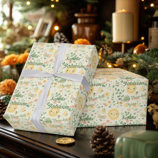 Personalisierte Kawaii Sun und Blume Geschenkgutsc Geschenkpapier