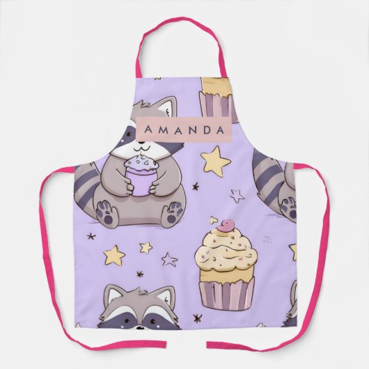 Personalisierte Kawaii-Waschbären mit Cupcake-Must Schürze (Vorderseite)