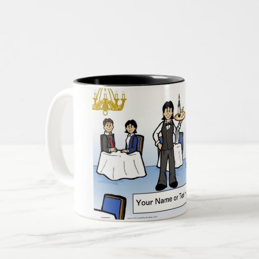 Personalisierte Kellnerin, formeller Cartoon Zweifarbige Tasse (Vorderseite Links)
