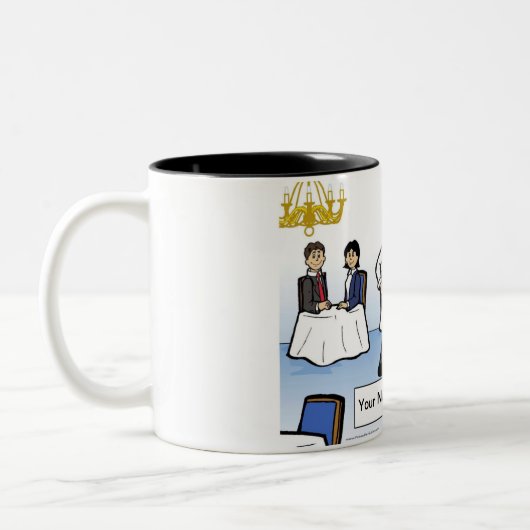 Personalisierte Kellnerin, formeller Cartoon Zweifarbige Tasse (Links)