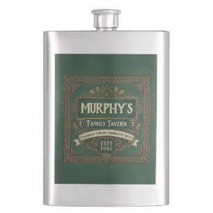 Personalisierte keltische Taverne Vintage Green Wh Flachmann