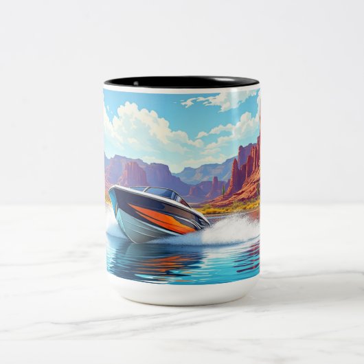 Personalisierte Keramik-Kaffeetasse Lustiges Boot- Zweifarbige Tasse (Mittel)