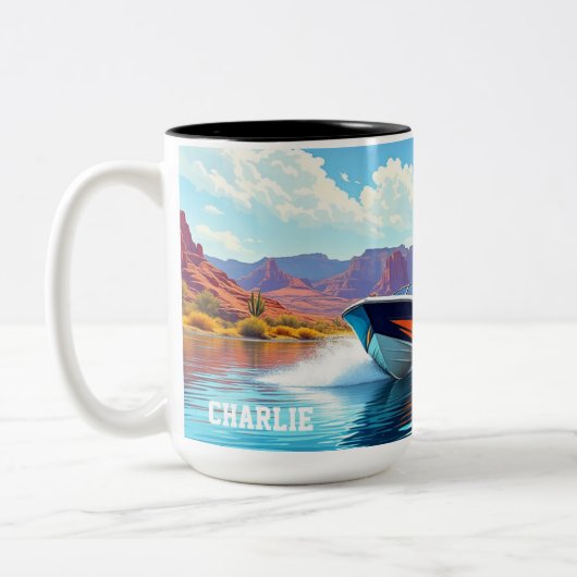 Personalisierte Keramik-Kaffeetasse Lustiges Boot- Zweifarbige Tasse (Links)