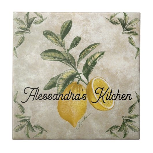 Personalisierte Keramik Tile mit Vintagen Zitronen Fliese (Vorderseite)