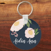 Personalisierte Key Chain White Floral Blume auf d Schlüsselanhänger (Vorderseite)