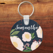 Personalisierte Key Chain White Floral Blume auf d Schlüsselanhänger (Vorderseite)