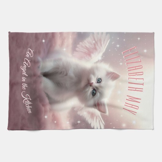 Personalisierte KI-Generierte Kitten Angel Wings Geschirrtuch (Horizontal)