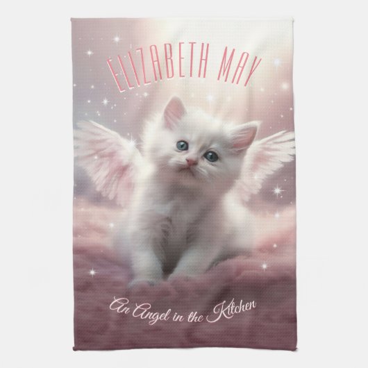 Personalisierte KI-Generierte Kitten Angel Wings Geschirrtuch (Vertikal)
