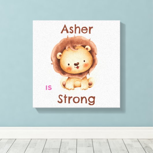 Personalisierte Kids-Affirmation | Strong Lion Leinwanddruck (Insitu (Holzboden))