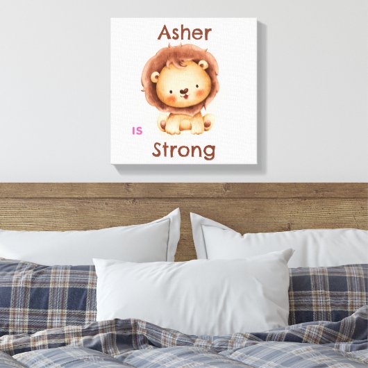 Personalisierte Kids-Affirmation | Strong Lion Leinwanddruck (Insitu (Schlafzimmer))