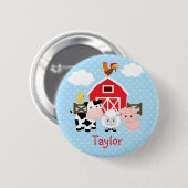 Personalisierte Kids-Buttons für Nutztiere (blau) Button (Vorne & Hinten)
