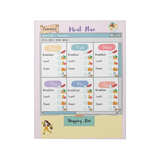 Personalisierte Kid's Meal Plan+Nutrition Karo Box Notizblock (Rotiert)