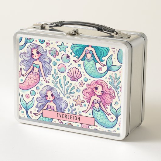 Personalisierte Kid's Mermaids Metall Brotdose (Vorderseite)