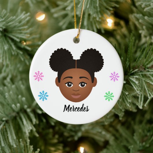 Personalisierte Kids Naturhaar Keramik Ornament (Baum)