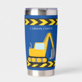 Personalisierte Kinder aus dem blauen Baufahrzeug Thermobecher (Vorderseite)