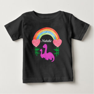 Personalisierte Kinder Dinosaurier Whimsical Rainb Baby T-shirt