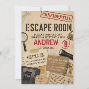 Personalisierte Kinder-Escape-Room-Geburtstagsfeie Einladung