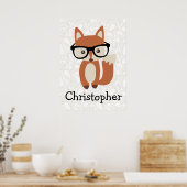 Personalisierte Kinder Jungen Name Baby Fox mit Br Poster (Küche)