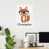 Personalisierte Kinder Jungen Name Baby Fox mit Br Poster (Heimbüro)