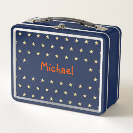 Personalisierte Kinder Jungs Name Gold Stars Blue  Metall Brotdose
