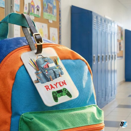 Personalisierte Kinder - Rucksack- und Gamer-Desig Gepäckanhänger