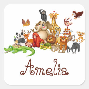 Personalisierte Kinder-Tiere Quadratischer Aufkleber