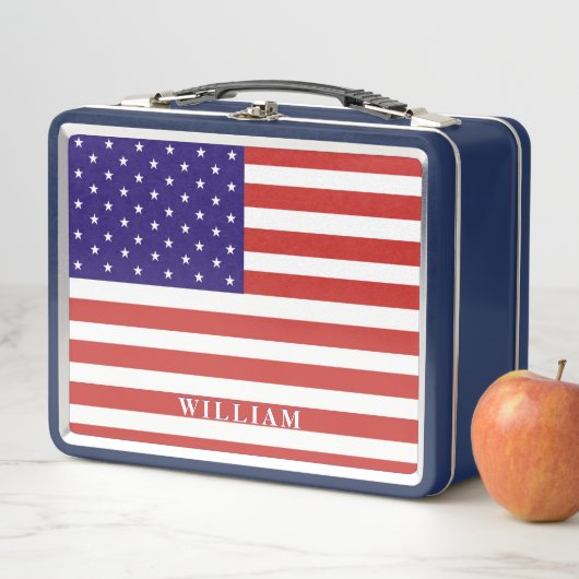 Personalisierte Kinder unter amerikanischer Flagge Metall Brotdose (Beispiel)