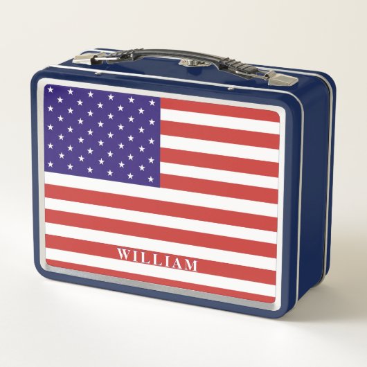 Personalisierte Kinder unter amerikanischer Flagge Metall Brotdose (Rückseite)