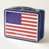 Personalisierte Kinder unter amerikanischer Flagge Metall Brotdose (Vorderseite)