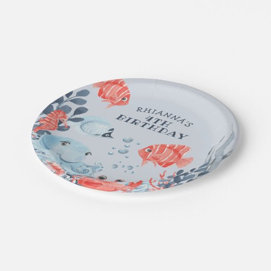 Personalisierte Kinder unter Wasser Pappteller (Schrägansicht)