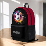 Personalisierte Kinderfußball Bedruckter Rucksack<br><div class="desc">Fügen Sie Ihren Kinder Namen oder Initialen zu diesem lustigen Rucksack mit einem Fußball mit bunten Farbspritzen,  alles auf einem schwarzen Hintergrund. Wenn Sie Hilfe bei diesem Design brauchen,  dann kontaktieren Sie mich bitte Janine durch meine zazzle Läden Nachricht-Taste willow spring studio und freuen sich,  Ihnen zu helfen.</div>