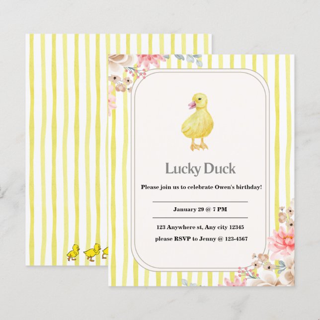 personalisierte Kindergeburtstag-Karte mit Ente (Vorne/Hinten)