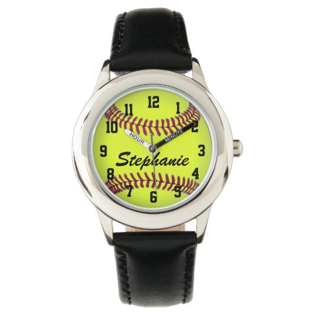 Personalisierte Kindermädchen-Softball-Uhr Armbanduhr (Vorderseite)