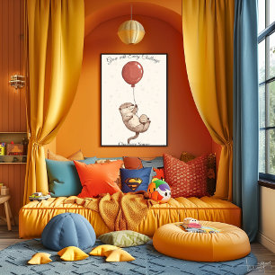 Personalisierte Kinderzimmer-Kunst – Otter mit rot Poster