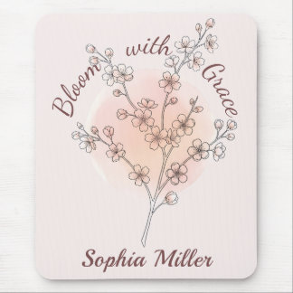 Personalisierte Kirschblüten-Blumen Custom Name Mousepad