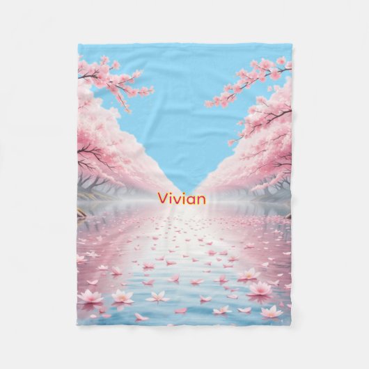 Personalisierte Kirschblüten-Kanaldecke Fleecedecke (Vorderseite)